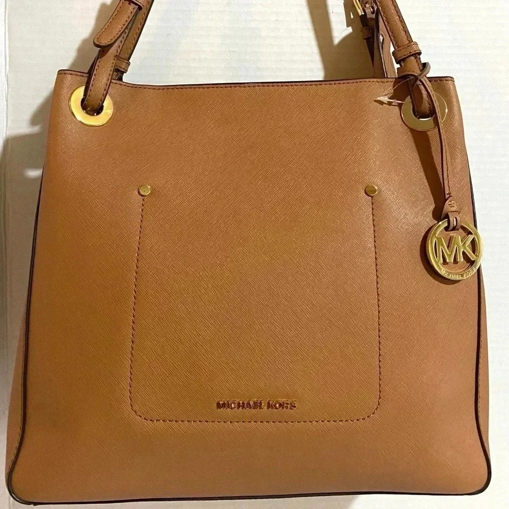 Michael kors brown saffiano leather shoulder handbag